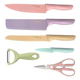 Juego Cuchillos Cocina Acero Inoxidable 6 Pieza Color Pastel