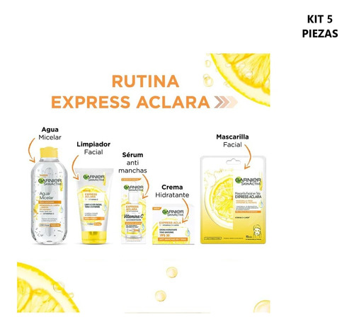 Kit Skin Active Aclarador Express Garnier 5 Piezas.