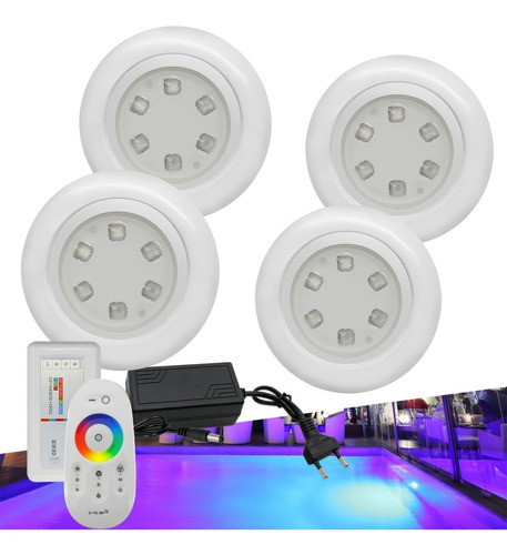 Kit Iluminação Piscina 4 Superleds + Módulo Rgb Com Fonte 12v