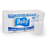 Papel Toalha Bobina Luxo 20cm X 100m Com 8 Rolos Baby