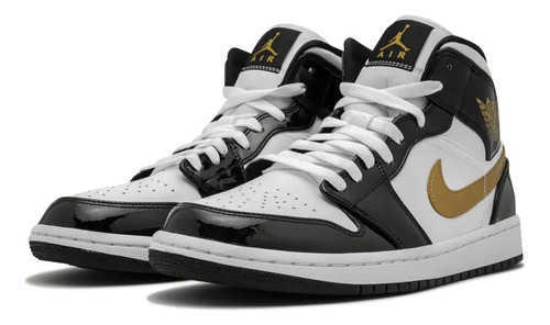 Air Jordan 1 Mid Se Black Gold Patent Leather