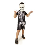 Fantasia Short Caveira Infantil Esqueleto Halloween Máscara