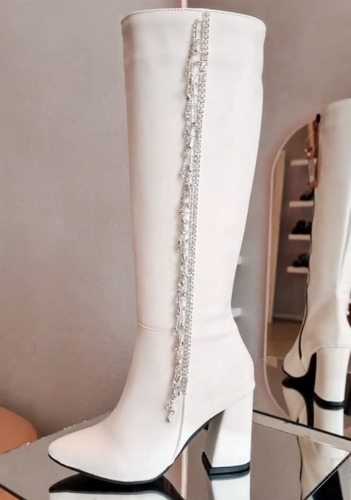 Botas Bucaneras Blancas Con Strass 