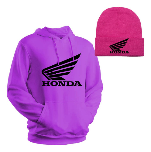 Buzo Honda Moto / Canguro Capucha Unisex + Gorra Lana