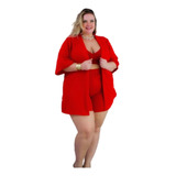 Conjunto Kimono Plus Size Feminino Com Short E Kimono 2 Peça