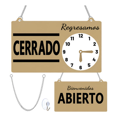 Letrero Abierto Cerrado Con Reloj Para Negocio Con Madera | MercadoLibre
