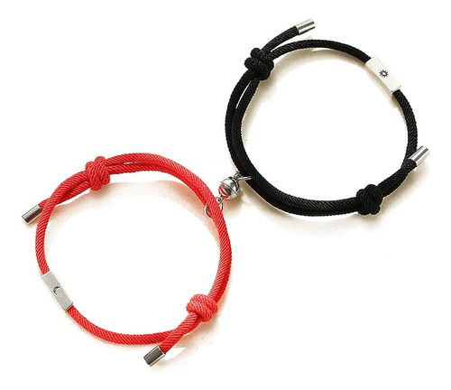 Pulseras Para Pareja Imán Magnéticas Rojo-negro Sol & Luna