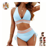 Traje De Baño Para Mujer, Conjunto De Bikini De Cintura Alta