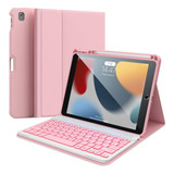 Funda Con Teclado Para iPad 10.2  9/8/7 Generacion Rosa