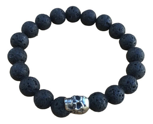 Calavera Cráneo Acero Inoxidable Lava Volcánica Pulsera Nk95