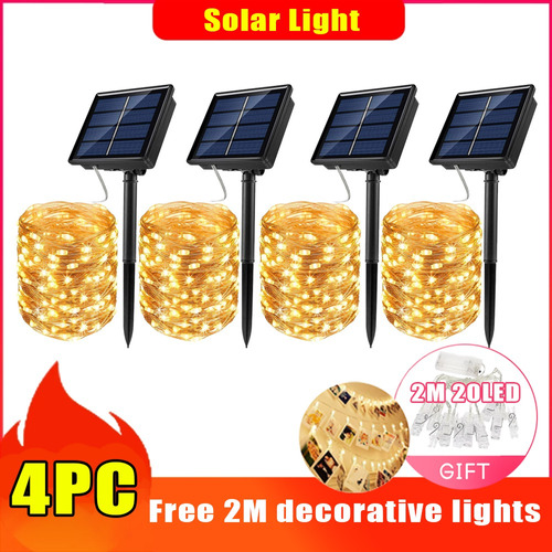 4 Piezas Tiras De Luz Led 8 Modos Luces Solares 20m