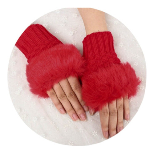 Guantes Invierno Para Mujer A Medio Dedos Peludos De Lana