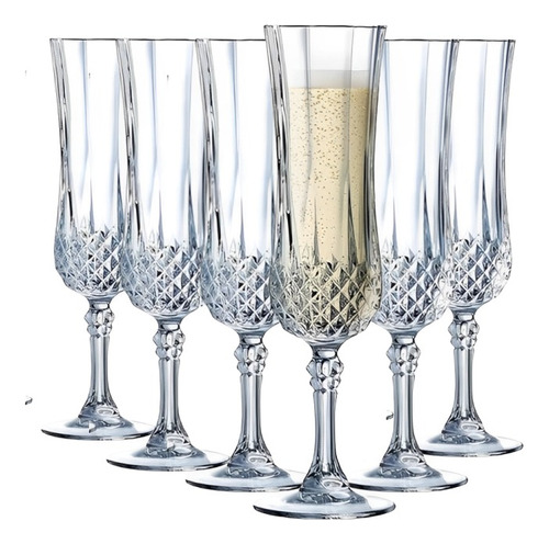 Set 6 Copa Champagne Alargadas Cristal D´arques 140ml Flute