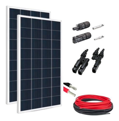 Kit 2xpainel Placa Energia Solar 155w Cabos E Conectores Mc4