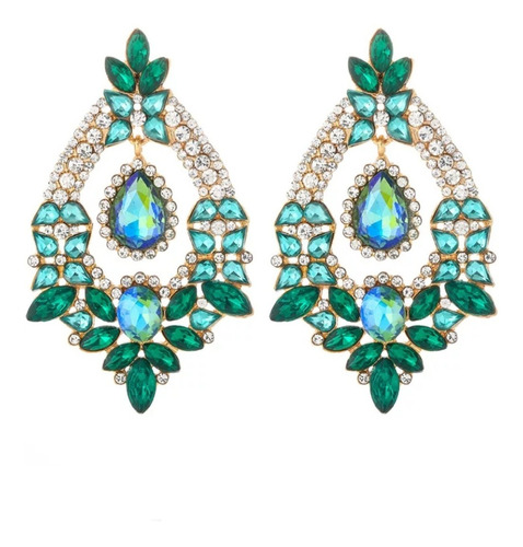 Vistosos Aretes Largos Cristal Fiesta Verde Azul Elegantes