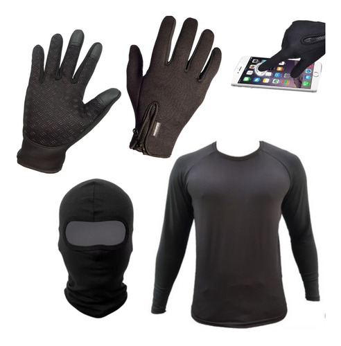 Kit Frio Segunda Pele Uv50 Luva Grossa Balaclava Touca Ninja