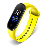 Relógio Digital Led Sports Watch Unisex Mulheres Dos Homens Cor Da Correia Amarelo Cor Do Fundo Preto