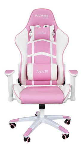 Cadeira Mymax Mx5 Gamer Rosa E Branco Couro Sintético