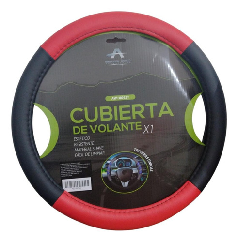 Funda Cubre Volante Tacto Piel Diseño Deportivo Negro Rojo  