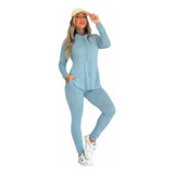 Conjunto Feminino Inverno Blusa Com Capuz + Calça Manga Long