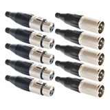 Conector Plug Xlr Canon  5 Macho 5 Fêmea Amphenol Kit Com 10