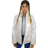 Campera Metalizada Cuello Alto Mujer Adolescente Abrigada