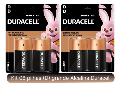 Pilha D Bateria Duracell Grande D Alcalina Com 4 Cartelas