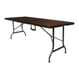 Mesa Plegable Plastica Cafe Apariencia Madera Base Metalica