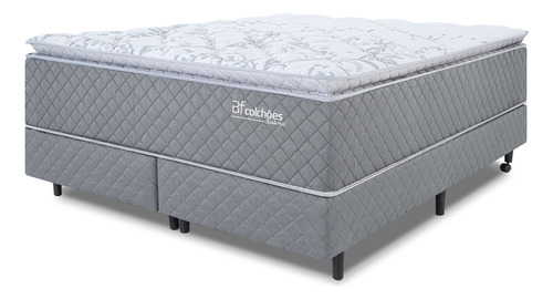 Bf Colchões Premium Sleep Cama Box King Colchão Molas Ensacadas Pillow Top 193x203x72cm Cor Cinza