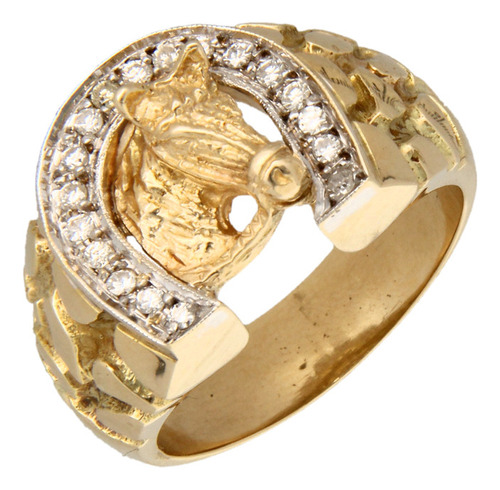 Anillo De 14k Oro Amarillo Motivo Caballo, 23.5 Gramos