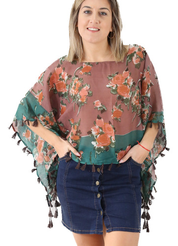 Blusa Dama Grande Importada Remera Playa Con Flecos Bl9817