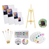 Set De Atril 150cm Pintura Arte Acrílico Kit Bastidor 12 Pcs