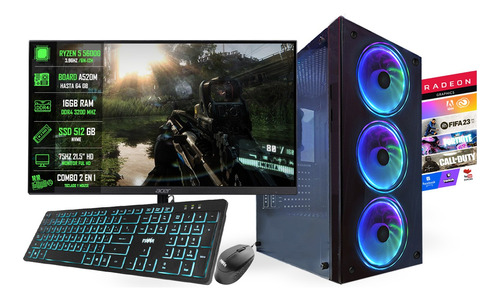 Torre Gamer Rgb Amd Ryzen 5 5600g + 16gb + Ssd 240 Win11 @pd