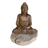Imagem Estátua Buda Madeira Imitação Pintado À Mão Paz
