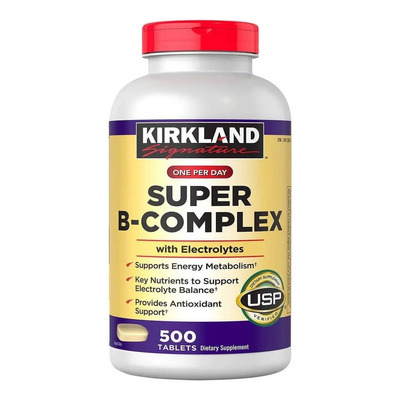 Kirkland Super B-complex Con Electrolitos 500 Tabletas De Complejo B Ayuda A Mantener Un Sistema Nervioso Saludable Y Convertir Los Alimentos En Energía Mientras Que La Vitamina C Apoya La Salud | Envío gratis