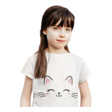 Polera Niña Gatito Lindo Kawai Cute Cat Estampada Algodon