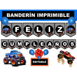 Banderín Imprimible Monster Truck Editable +  