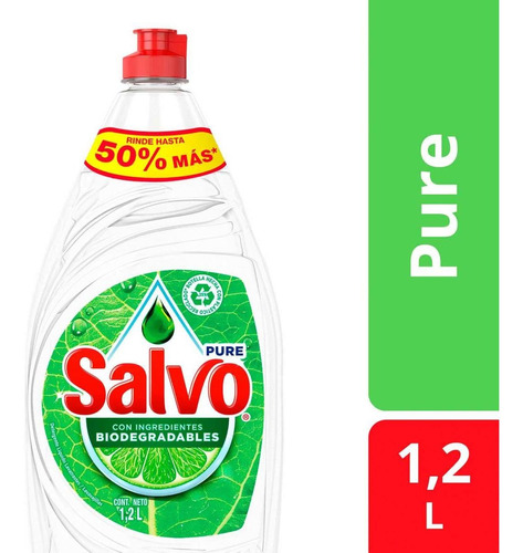 Lavatrastes Líquido Salvo Pure Biodegradable 1.2l