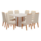 Mesa De Jantar 8 Lugares Perla Com Vidro Mel/nude/off White