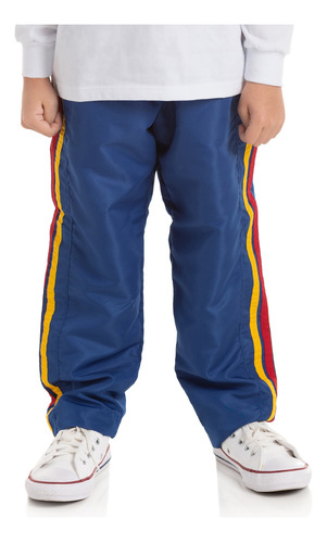 Calça Tactel Infantil Forrada Uniforme Azul Detalhe Lateral