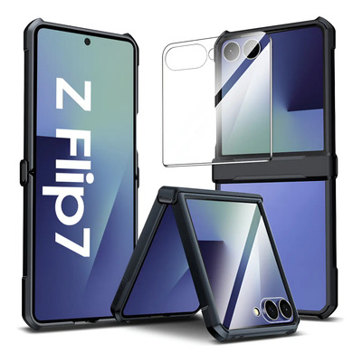 Funda Para Samsung Zflip 7 Delgada Antihuellas Cubierta Semitransparente Mate Protección Militar Anti-caídas Con Airbag En Esquinas