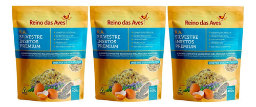 3 Farinhada R.a Insetos Premium 400g - Reino Das Aves