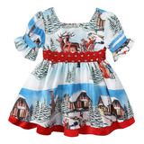 Vestido De Niña Con Estampado De Papá Noel Falda Con Laz