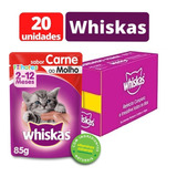 Petisco Ração Úmida Whiskas Carne 20un  Filhote 2 A 12 Meses