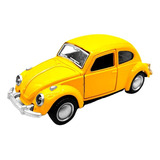 Fusca De Metal Clássico Miniatura Fricção Abre As Portas Cor Amarelo