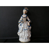 Figura De Porcelana Mujer Años 40 - 50 Blanco Azul Y Oro