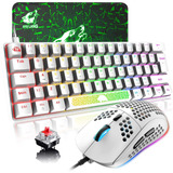 Teclado 60 % Mecanico 62 Teclas Blanco Rgb + Mouse Y Pad