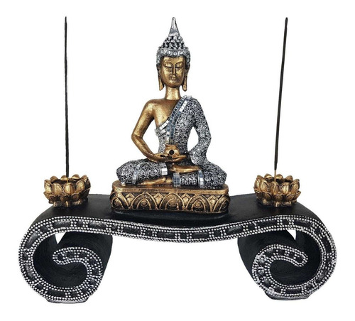 Buda Híndu Tibetano Com Aparador Grande Incensário Castiçal Meditando Chakra Decorativo Enfeite Em Resina Decoração