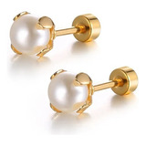 Aretes Broqueles Perla Oro Laminado Par