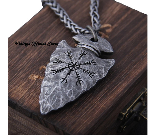 Collar De Lujo Lanza Vikinga Hombre Cadena Dije Caja Vikings